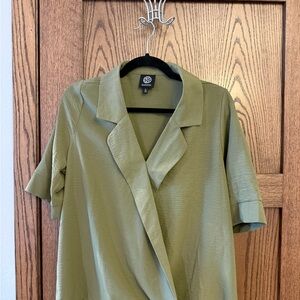 bobeau Olive Short Sleeve Draped Wrap Blouse